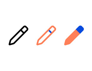 Three stylized pencil icons with different color schemes and line weights