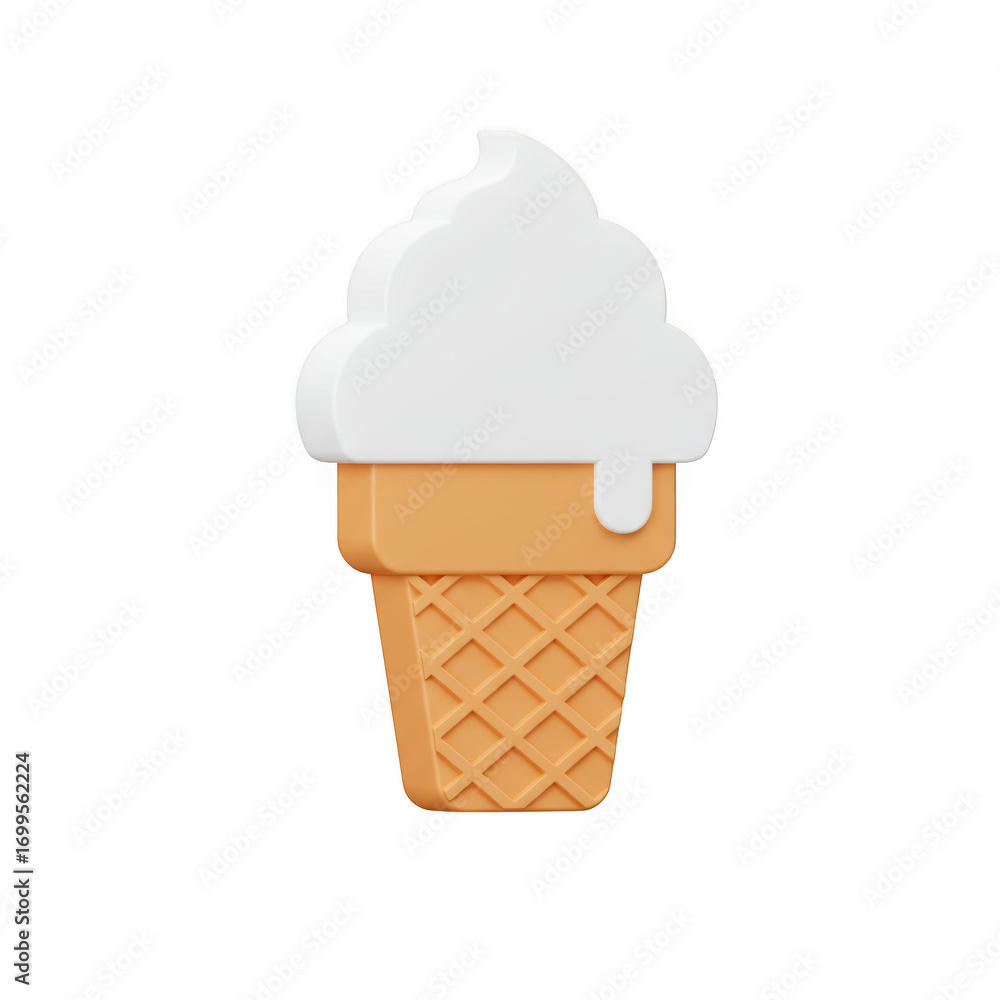 Poster vanilla ice cream cone 3d render isolated on transparent background