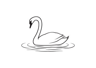 Elegant Black and White Swan Line Art Illustration, Serene Waterfowl Design, Graceful Aquatic Bird