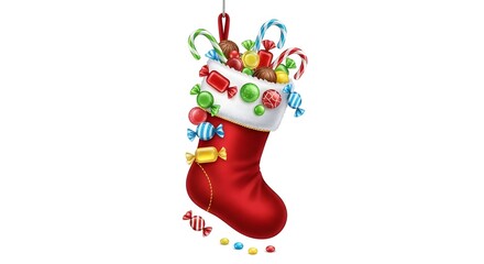 Festive Christmas Stocking Overflowing with Colorful Candies and Treats