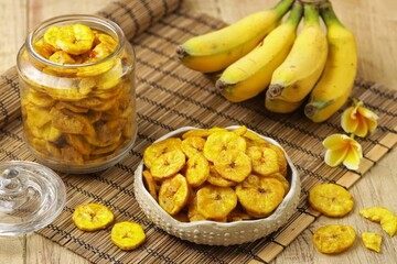 Keripik Pisang. Banana chips are a food made from thinly sliced ​​bananas and then fried