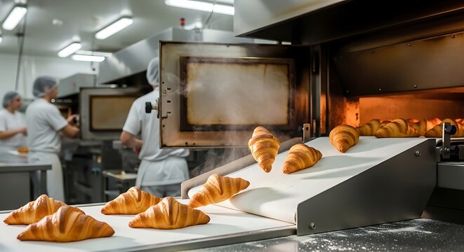 Bread manufacturing process with large scale industrial baking ovens