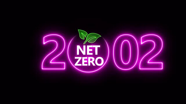 Net zero emissions by 2002 to change climate and net zero greenhouse gas emissions target. Aerial of Net zero environment sustainable development concept. Neon net zero goal achieved.4k video