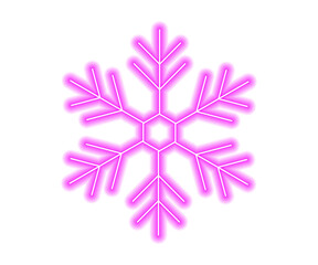 Glowing pink neon snowflake symbol isolated on white background. Bright winter decorative frosty ice crystal design for holiday, seasonal, and festive themes. Perfect for modern graphic projects.