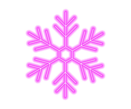 Glowing pink neon snowflake symbol isolated on white background. Bright winter decorative frosty ice crystal design for holiday, seasonal, and festive themes. Perfect for modern graphic projects.