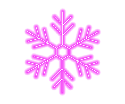Glowing pink neon snowflake symbol isolated on white background. Bright winter decorative frosty ice crystal design for holiday, seasonal, and festive themes. Perfect for modern graphic projects.