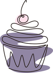 Minimalist Cake Continuous Line Drawing Element