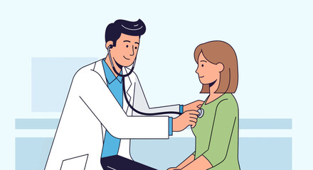 Doctor Examining Patient with Stethoscope, Medical Check-up and Healthcare Concept Illustration