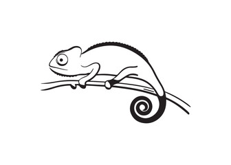 Chameleon lizard silhouette design with spiral coiled tail vector art.