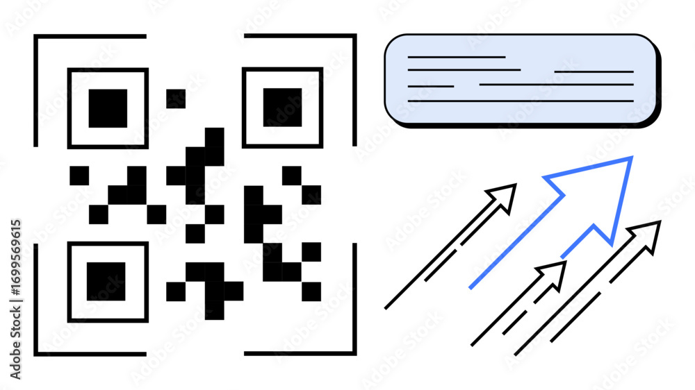 Poster qr code beside a text box with upward-pointing arrows. ideal for technology, digital marketing, inno