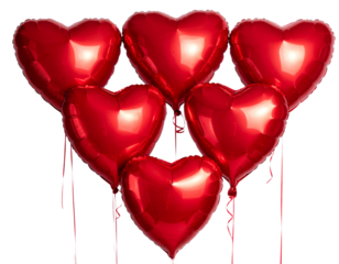 Red party heart shaped balloons with isolated against transparent background. Valentine's day concept