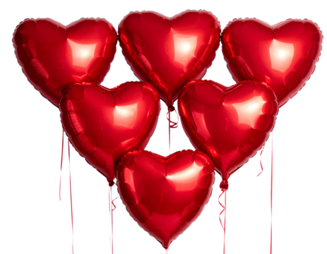 Red party heart shaped balloons with isolated against transparent background. Valentine's day concept - Powered by Adobe
