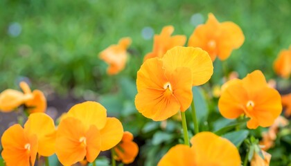 Fototapeta premium Vibrant orange pansies in garden