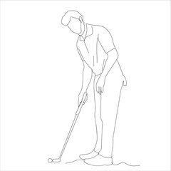 men playing golf. sporty man plays golf. line art