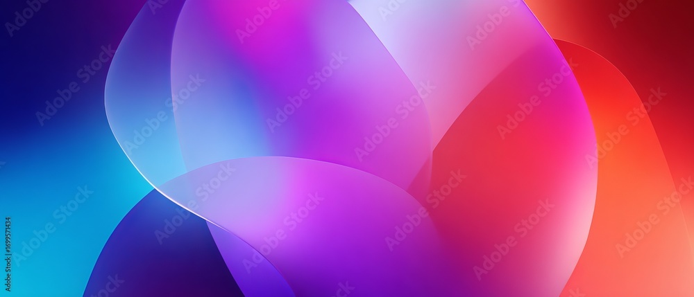 Fototapete abstract design with translucent glass-like forms in gradient colors featuring overlapping shapes an