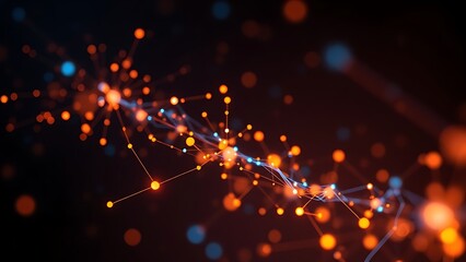 Abstract data visualization with glowing nodes in dark space, representing digital connectivity.