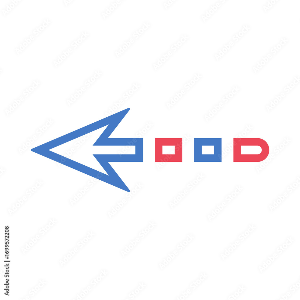 Poster blue and red dashed arrow pointing left icon.