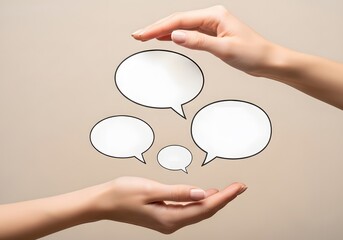 Collaborative communication concept with speech bubbles in hands gesture for creative dialogue design