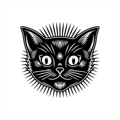 Obraz premium Black Cat Head Tattoo Design Illustration.