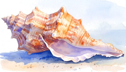 Watercolor seashell on sand (1)