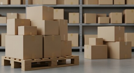 Efficient warehouse storage with cardboard boxes on wooden pallet for shipping and logistics management