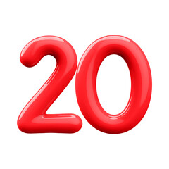 Glossy red balloon number 20 isolated