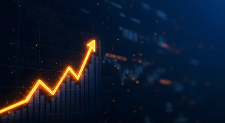 秋の好業績を象徴する、右肩上がりのビジネスグラフ。企業の成長と成功を示す、データビジュアライゼーション背景素材。