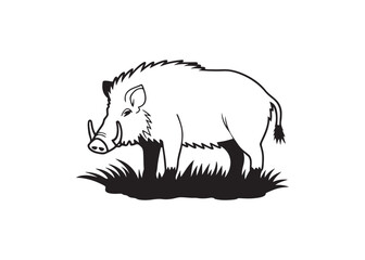 Silhouette of a formidable wild boar on pristine white background vector illustration.