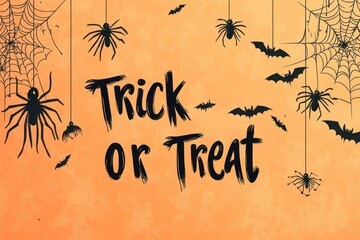 Spooky halloween background with spiders bats and the phrase trick or treat