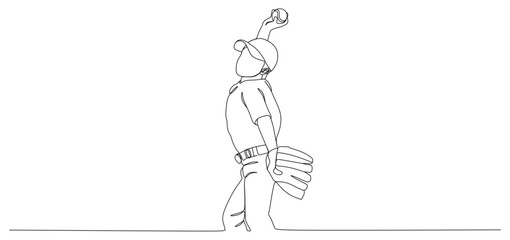 continuous line of a teenage boy throwing a baseballl