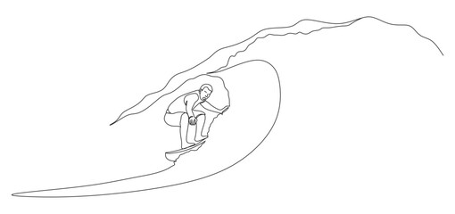 continuous line of a man surfing