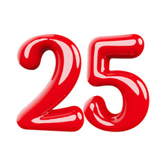 Shiny red number 25 in a glossy balloon font.