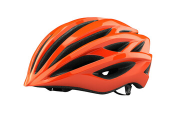 Fototapeta premium Orange bike helmet for cycling safety gear, protective headwear for cyclists, road biking equipment, isolated on transparent background