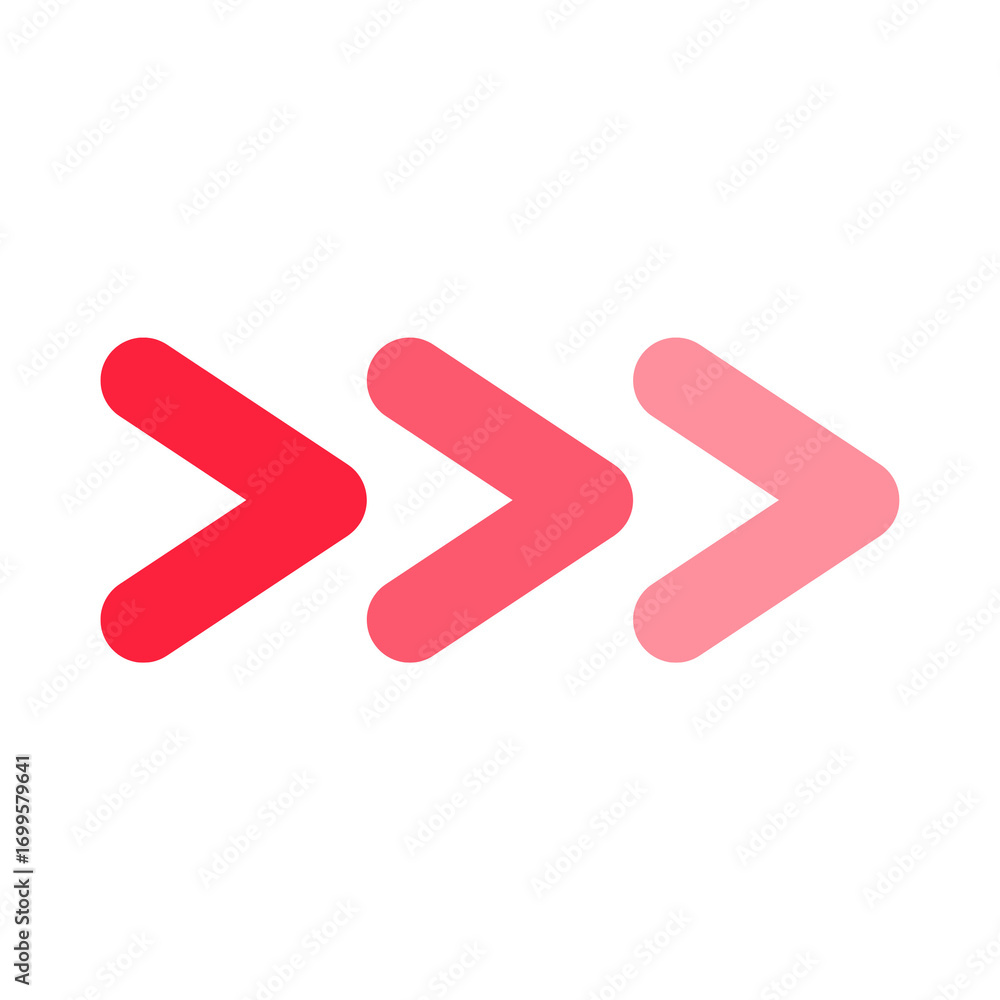 Aufkleber three red gradient arrows pointing right a modern fast forward or next symbol.