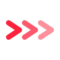 Fototapeta premium Three red gradient arrows pointing right a modern fast forward or next symbol.