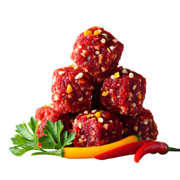 chunks of spicy kitfo minced raw beef with visible chili flakes
