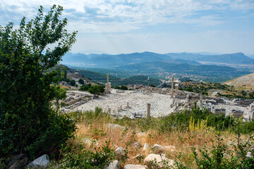 View of the square with columns in the ancient city of Sagalassos in Aglasun district of Burdur province in Turkey.
