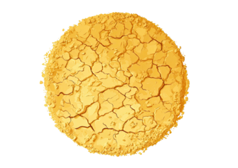 Circular, golden-yellow, cracked earth texture.  A stylized representation of a dry, cracked landscape, like a parched planet or baked earth