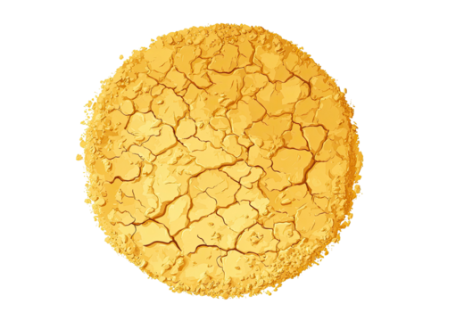 Circular, golden-yellow, cracked earth texture.  A stylized representation of a dry, cracked landscape, like a parched planet or baked earth