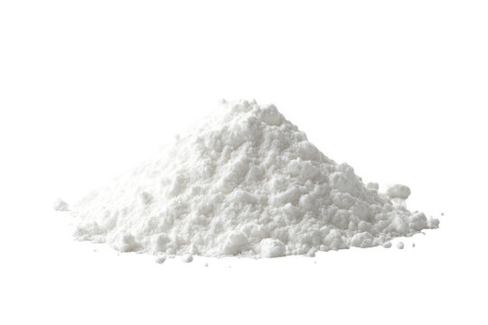 Pile of white powder sugar flour cocaine snow chemical ingredient dust particle isolated on transparent background