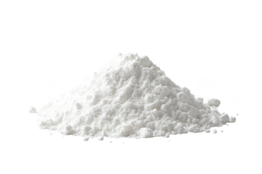 Pile of white powder sugar flour cocaine snow chemical ingredient dust particle isolated on transparent background