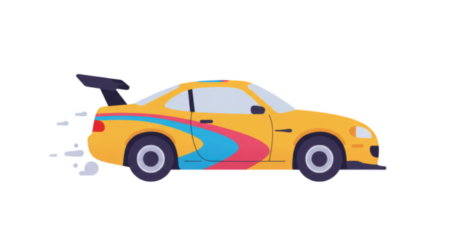 Fast Yellow Sports Car in Motion Racing Design illustration featuring racing car, photo, yellow car,