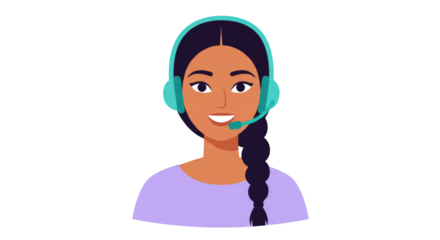 Friendly Female Customer Service Agent with Headset illustration featuring assistant, representative, hair, job, headphones, online