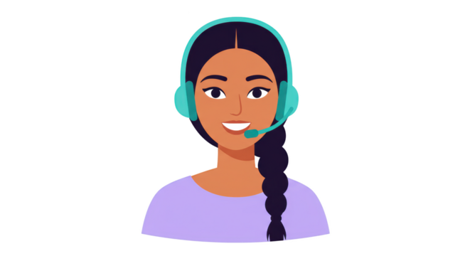 Friendly Female Customer Service Agent with Headset illustration featuring assistant, representative, hair, job, headphones, online