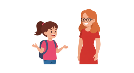 Girl Talking to Teacher Illustration illustration featuring sharing, guidance, help, blue, interaction, encouragement concept