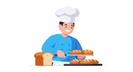 Happy Baker Preparing Fresh Bread Loaves illustration featuring healthy, warm, artisan, oven, occupation, lunch concept design for