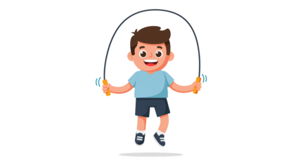 Happy Boy Jumping Rope Cartoon Illustration illustration featuring energy, joy, jump, background, healthy, youth concept design