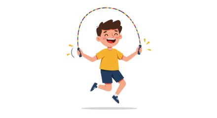 Happy Boy Jumping Rope with Joyful Expression illustration featuring simple, person, design, healthy, activity, lifestyle