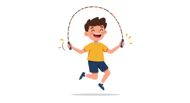 Happy Boy Jumping Rope with Joyful Expression illustration featuring simple, person, design, healthy, activity, lifestyle
