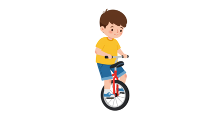 Happy Boy Riding a Unicycle Childs Fun Illustration illustration featuring red, one-wheel, learning, colorful, skill,
